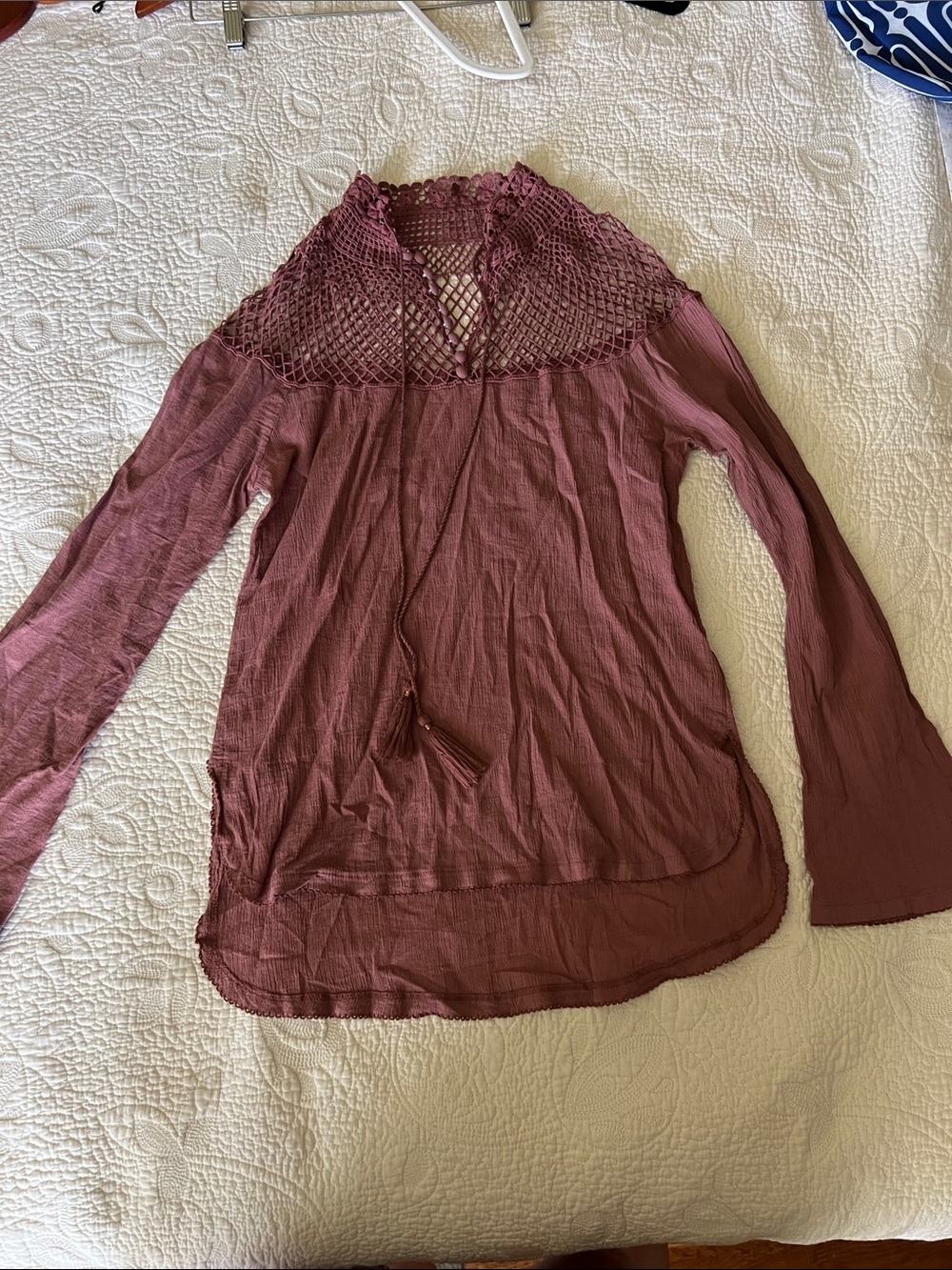 Free People Rosewood Crochet Yoke Long Sleeve Tunic